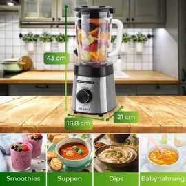 Klamer Standmixer, 1,75 L Glasbehälter, Elektrischer Mixer mit 1400 Watt, Smoothie Maker mit 22.000 U/Min, 3 Programme und 6 Klingen, inklusive Trink...