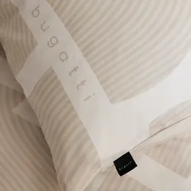 Bugatti Bettwäsche 155x220 cm - 100% Baumwolle, Reißverschluss, anschmiegsam, weich & waschbar, Satinbettwäsche beige grafisches Muster