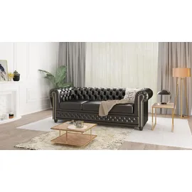 s-style möbel SITZGARNITUR 3+2+1 Chesterfield Morin Schwarz Vegan Leder