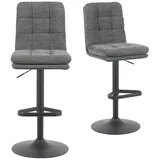 dubi möbel 2er Set Barhocker Höhenverstellbar, 360° drehbar, Barstuhl mit Rückenlehne, doppelt gepolsterter Sitz & Rückenpolster, Stoff Grau, stabiles Metallgestell in Schwarz, Modell Enno