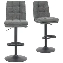 dubi möbel 2er Set Barhocker Höhenverstellbar, 360° drehbar, Barstuhl mit Rückenlehne, doppelt gepolsterter Sitz & Rückenpolster, Stoff Grau, stabiles Metallgestell in Schwarz, Modell Enno