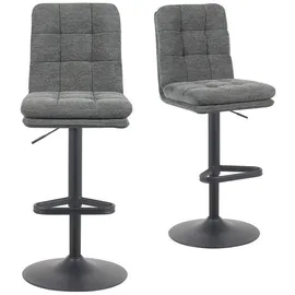 dubi möbel 2er Set Barhocker Höhenverstellbar, 360° drehbar, Barstuhl mit Rückenlehne, doppelt gepolsterter Sitz & Rückenpolster, Stoff Grau, stabiles Metallgestell in Schwarz, Modell Enno