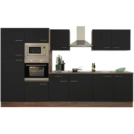 Respekta Küchenzeile Oliver Doppelblock 330 cm schwarz seidenglänzend/eiche york nachbildung