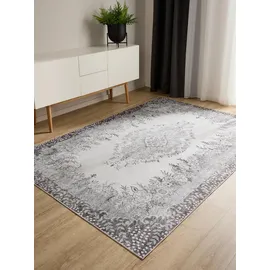 benuta Basic Waschbarer Teppich George - Schwarz/Grau 60x120 cm - Kunstfaser - Rechteckig & im Style: Vintage, Elegant, Retro - Pflegeleicht für Wohnzimmer Schlafzimmer