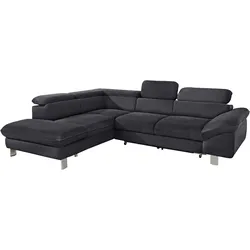Ecksofa COTTA "Driver L-Form", schwarz, B:266cm H:73cm T:214cm, Struktur (100% Polyester), Chenille (90% Polyester, 10% Polyamid), Sofas, mit Kopfteilverstellung, wahlweise mit Bettfunktion