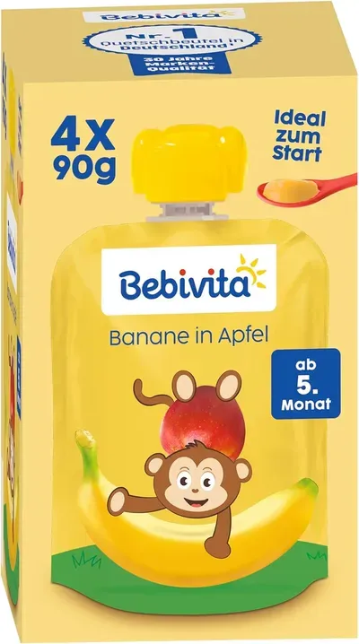 Bebivita Quetschie Banane in Apfel (ab 1 Jahr) 4 x 90 g