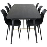 ebuy24 Gold Essgruppe Esstisch Ausziehbarer Tisch Länge cm 180 / 220 schwarz und 6 Polar Esszimmerstühle schwarz.