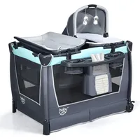 Costway - 4 In 1 Klappbares Reisebett & Wickeltisch & Laufstall & Babywiege Mit Schaukelfunktion, Inkl. Babykorb, Wickelauflage, Matratze, Spieluhr, Spielzeug, Aufbewahrungsregal Und Tragetasche Gruen