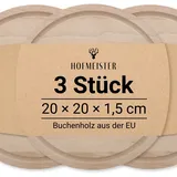 3 Stück im Set, Schneidebrett rund mit Saftrille Buchenholz 20 cm