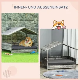 PawHut Hundebett Rattan 98 x 70 cm grau