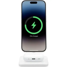 Twelve South HiRise 2 Deluxe 2-in-1 Charging Stand White Qi2-Ladehalterung zum kabellosen Aufladen, Verstellbarer Neigungswinkel, Aluminium-Ständer mi