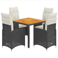 vidaXL 5-tlg. Garten-Bistro-Set mit Kissen Schwarz Poly Rattan