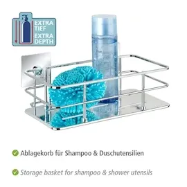 Wenko Turbo-Loc® Edelstahl Wandablage Quadro - Befestigen ohne Bohren, Edelstahl rostfrei, 24 x 10 x 14.5 cm, Chrom