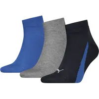 Puma Lifestyle Quarter Sneakersocken 3er Pack Blau/Grau/Schwarz 35-38