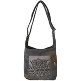 Sunsa Damen Umhängetasche. Vintage Hobo Tasche. Canvas/Segeltuch Schultertasche mit Retro Aufdruck. Mittelgroß Crossbody Bag als Geschenkideen für Frauen (grau schwarz)