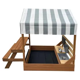 Axi Bo Sandkasten & Spielhaus aus Holz mit Spielküche, Dach und Picknicktisch - Braun | Sandkasten inklusive 6-teiligem Zubehörset | Mit Bodenpla... | Braun