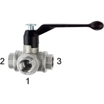 Riegler 3-Wege-Kugelhahn, T-Bohrung, Messing vernickelt, Rp 3/4, DN 20