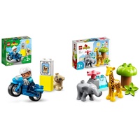 LEGO 10967 DUPLO Polizeimotorrad, Polizei-Spielzeug für Kleinkinder ab 2 Jahre & 10971 DUPLO Wilde Tiere Afrikas Spielzeug-Set für Kleinkinder mit Tierfiguren und Spielmatte, Lernspielzeug ab 2 Jahre