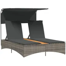 vidaXL Doppel-Sonnenliege mit Dach und Auflagen Grau Poly Rattan 136 x 202 x 140 cm