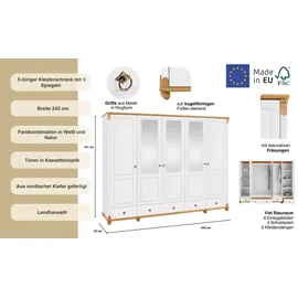Home Affaire Kleiderschrank »Tessin«, (B/H/T ca. 245/191/59 cm), Breite 245 cm, Kiefer massiv, mit Spiegel
