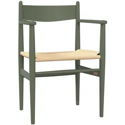 Carl Hansen - CH37 Stuhl, Buche soft olivgrün lackiert / Naturgeflecht