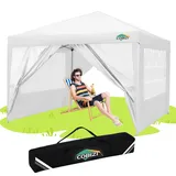 COBIZI Faltpavillon 3x3, Pavillon 3x3 Wasserdicht Stabil Winterfest mit|8X Heringe|4X Windseil|UV-Schutz 50+|Hoch Dichte Plane|Party Zelt Pavillon 3x3 faltbar Faltpavillon 3x3 mit 4 Seitenwnden(Weiß)