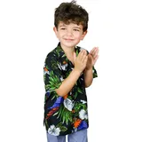 King Kameha Funky Hawaiihemd Kids Kinder Jungs, Kurzarm, Print Cherryparrot, Schwarz, 12 - 12 Jahre