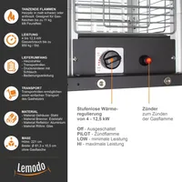 Heizpilz mit Gas, Heizstrahler Terrasse, 4 kW-12,5 kW, mobil mit Flammenspiel Anthrazit nur Heizer