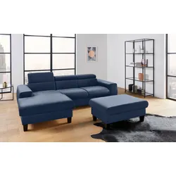 Polstergarnitur COTTA "Morven L-Form", blau, B:244cm, Sitzmöbel-Sets, Set bestehend aus: Ecksofa mit Kopfteilverstellung & Hocker