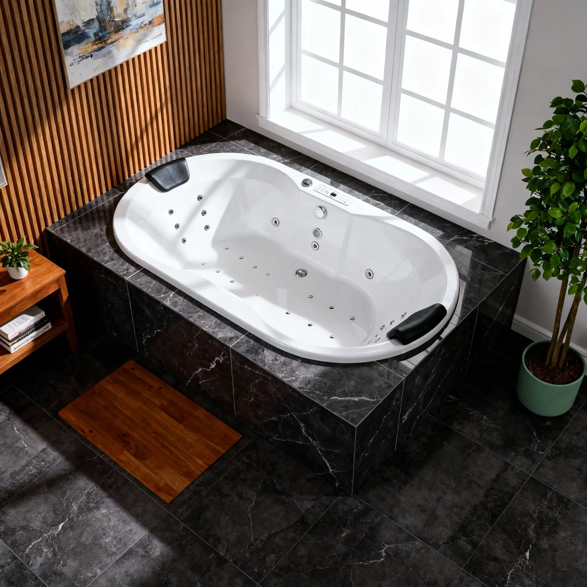 Indoor Whirlpool Badewanne 195x100 cm, 17 Massagedüsen LED, oval, Einbau, 2 Personen, tief, Acryl, Caribia MIAMI Basic, Made in Germany