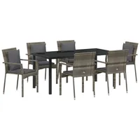 VidaXL 7-teiliges Garten-Essset mit Kissen Grau Poly-Rattan
