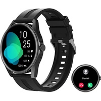 Smartwatch für Damen Herren mit Telefonfunktion Bluetooth Anrufe Fitnessuhr mit SpO2-Überwachung Pulsuhr Schlafmonitor Schrittzähler Android IOS - Schwarz