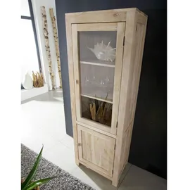 MASSIVMOEBEL24.DE Vitrine Akazie 65 x 42 x 190 cm Weiß