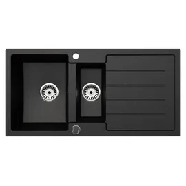 faizee home Granitspüle 100x50 schwarz beidseitig montierbar Einbaugranitspüle Handbetätigung 1000 x 500 mm