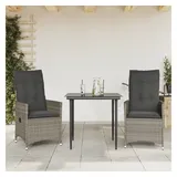 vidaXL Gartensessel mit Kissen 2 Stk. Verstellbar Grau Poly Rattan