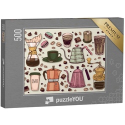 puzzleYOU Puzzle Vektor-Grafik im Vintagestil: Kaffeekannen, 500 Puzzleteile, puzzleYOU-Kollektionen Getränke