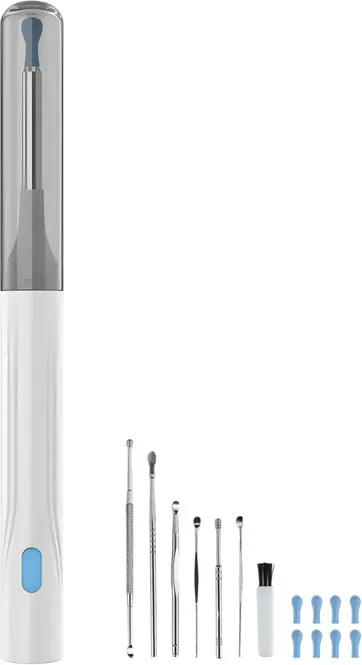 Sunluxy Ohrwachs-Entferner mit 8-MP-Kamera, 6 LED-Leuchten, weiche Silikonspitzen, IPX5 wasserdicht, wiederaufladbar über Typ-C, kompatibel mit iOS und Android – P6X, Weiß