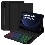 Bettdow für Samsung Galaxy Tab S10+/S10 Plus Tastatur Hülle, QWERTZ Layout Abnehmbarer Beleuchtete Tastatur mit Hülle für Tab S10+/S9+/S9 Plus/S9 FE+/S9 FE Plus 12.4 Zoll, Schwarz