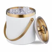 Relaxdays Eiswürfelbehälter, Edelstahl, doppelwandig, Eiseimer mit Deckel & Henkel, 1,5 Liter, Eiswürfelkübel, weiß/Gold