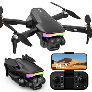 F417 Drohne mit Kamera 1080P für Erwachsener,90° Einstellbar,RGB LED-Leiste,WiFi FPV Übertragung,Dual-Kamera Drones für Anfänger,Bürstenlos,RC Quadrocopter Ideal für Anfänger&Outdoor-Spaß,Handtasche