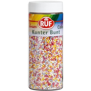 RUF Kunterbunte Nonpareilles, Zucker-Perlen, Streu-Dekor in bunten Farben, Mini Zucker-Kugeln zum Verzieren von Eis, Torten und Muffins