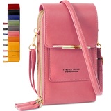 Lakpopya Handytasche zum Umhängen Damen aus PU Leder, Multifunktionale Kleine Handytasche Damen mit Geldbörse zum Umhängen, Handy Umhängetasche Damen für unter 6,9" Handy (rosa)