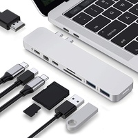 Hyper HyperDrive USB C Hub 8-in-2 Sanho Typ C MacBook Pro Hub mit HDMI-Mini-Diaplay-Anschluss Thunderbolt 3 USB-C 3.1 Stromversorgung SD/MicroSD-Kartenleser für MacBook Pro & Air 13 "15" Silber