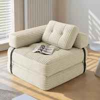 Xbro Faltbares Schlafsofa mit L-Förmiger Kopfstütze, Klein Schlafsofa mit Cordstoff & Zerkleinertem Schaum, Platzsparende 2-in-1 Klappmatratze für kleine Räume, 85x85 cm bis 170x85 cm, Beige