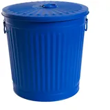 H&D Manufaktur Jinfa Mülleimer mit Deckel, Ascheeimer, Abfallbehälter, Mülltonne, Papierkorb aus Metall, Blau, Ø 36 cm, Höhe 36,5 cm 35 Liter