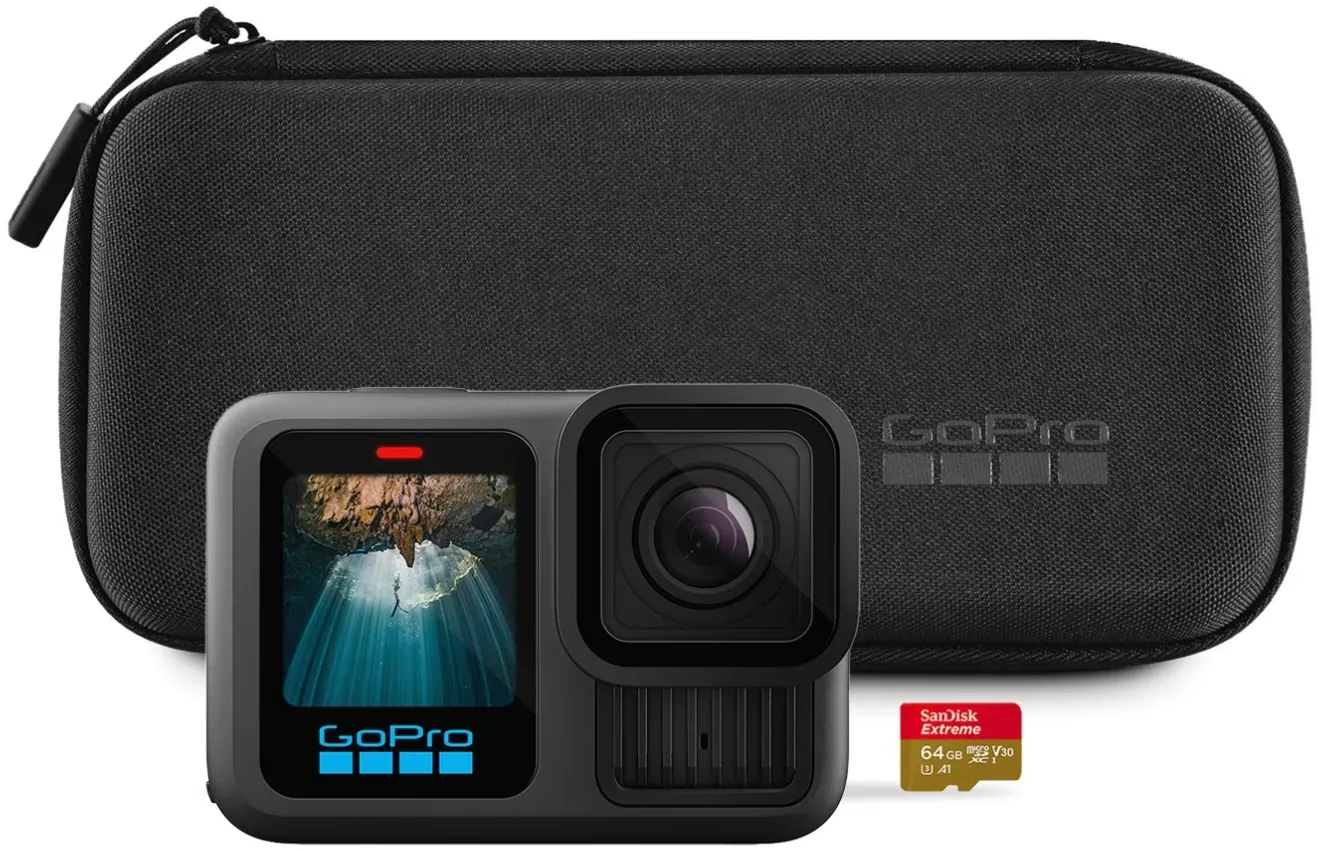 GoPro Kamera HERO13 - der bisher besten Kamera, inkl. SanDisk microSDKarte mit 64 GB + Transporttasche - schwarz