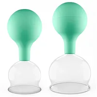 PULOX Schröpfgläser Set aus Echtglas mit Saugball - 2x Medizinisches Schröpfglas in Grün - 52mm, 62mm