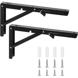 Klappkonsole, Schwerlast Scharniere Klappbar, Winkel Regalträger, Eisen Klappwinkel 90 Grad, Winkel Klappbar Regalwinkel für Zuhause, Küche, Büro, Tisch, Wand - Schwarz(12 Zoll)