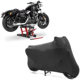 ConStands Motorradheber Set: Hebebühne Mid-lift L bis 680 kg rot # mit Motorradabdeckung Indoo