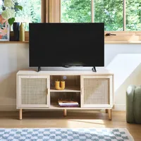 Sweeek TV-Möbel mit Rohrgeflecht und Holzoptik, 2 Türen und